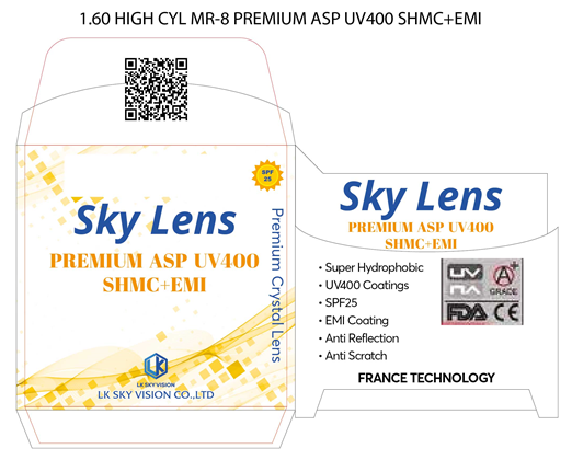 1.60 HIGH CYL MR-8 PREMIUM ASP UV400 SHMC+EMI
